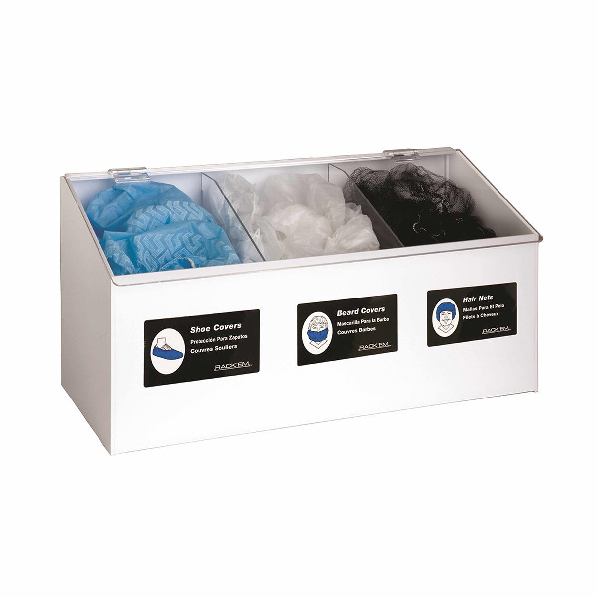 Three Compartment PPE Dispenser, Clear, 11.5
